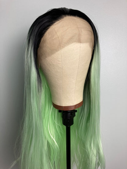 Straight Ombre Black-Light Green 13X4 Lace Front Wigs