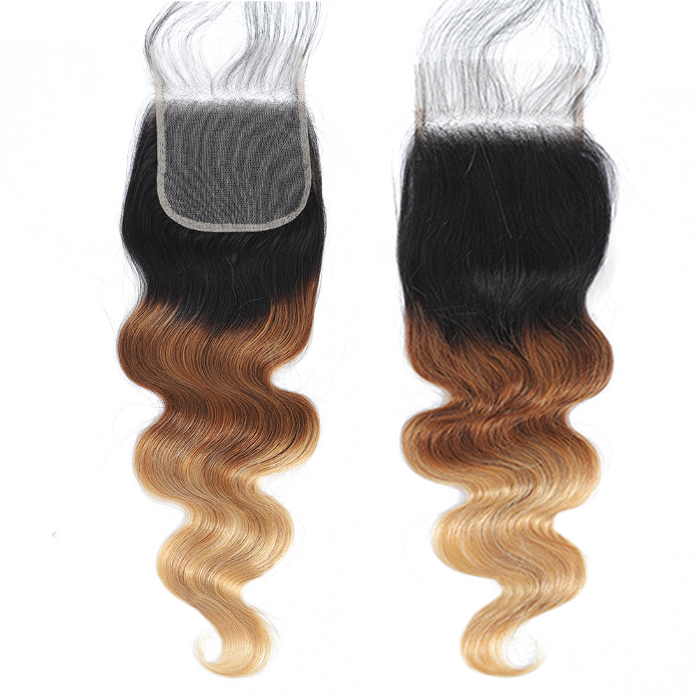 Blonde-1B-4-27-Remy-Ombre-Human hair weave 1B/4/27 Remy Ombre Human Bundles With HD Lace Frontal Closure Ombre Colored Brazilian Body Wave Hair Weave Bundles With Closure