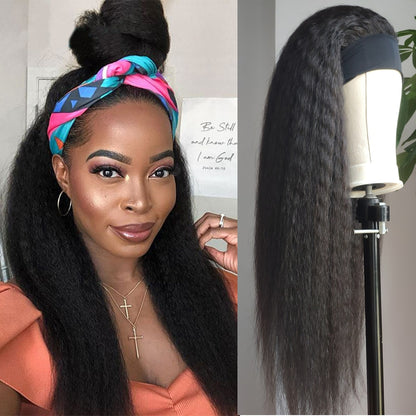 Yaki Kinky Straight Headband Brazilian Human Hair Wig For Black Women