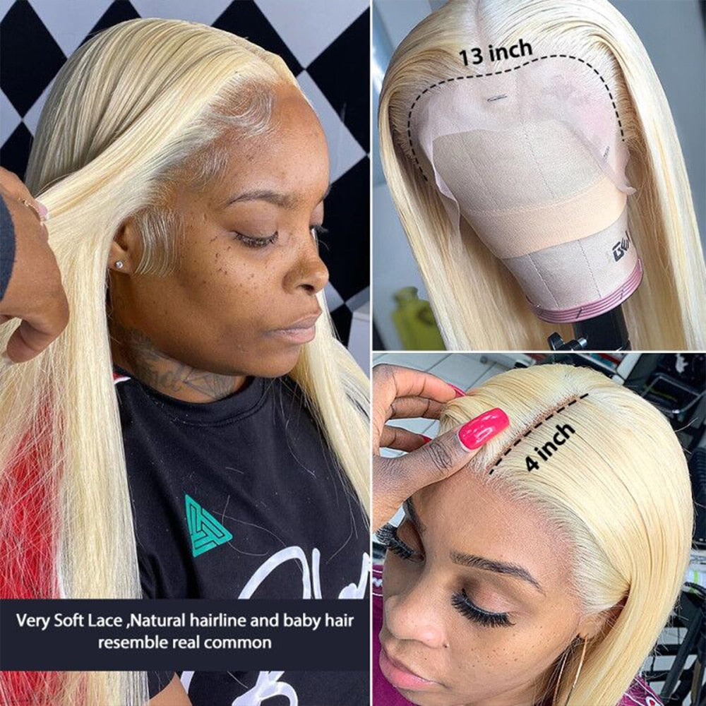 34Inch Long T Part 613 HD Blonde Bone Straight Lace Front Human Hair Wig