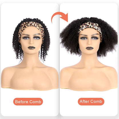 Afro Kinky Curly Headband Human Hair for Women