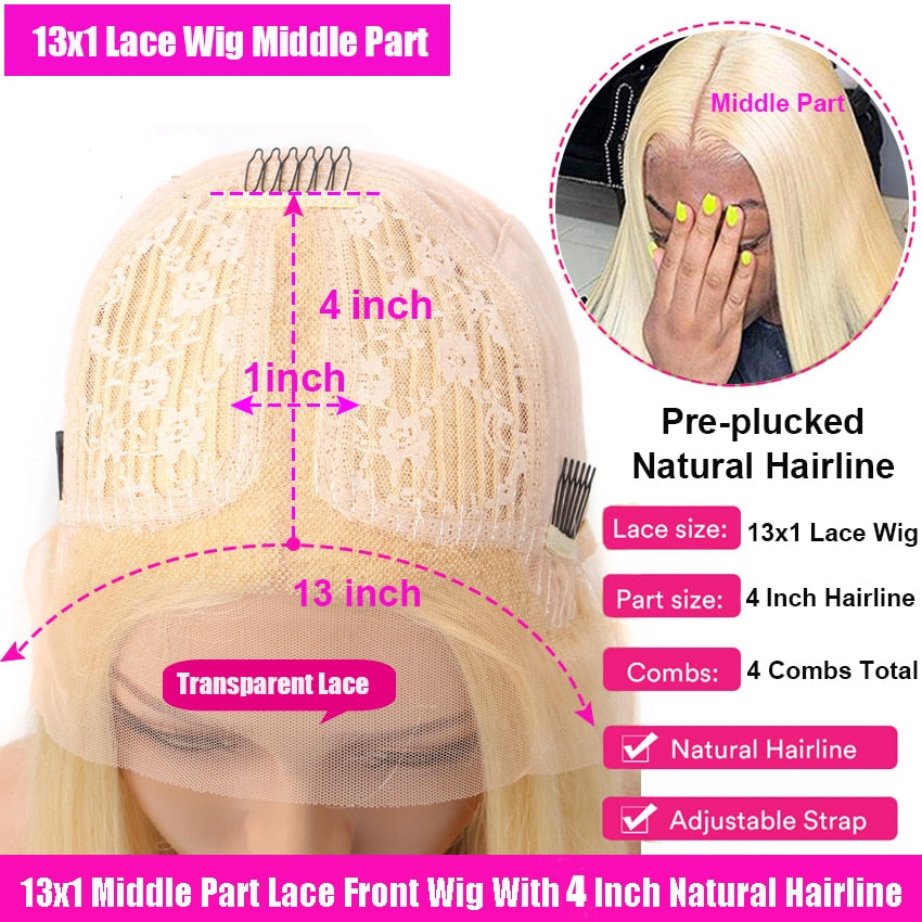 34Inch Long T Part 613 HD Blonde Bone Straight Lace Front Human Hair Wig