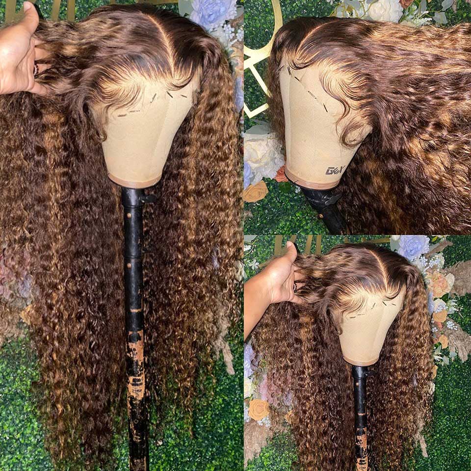 30 34 Inch Highlight Ombre Lace Front Wig Curly