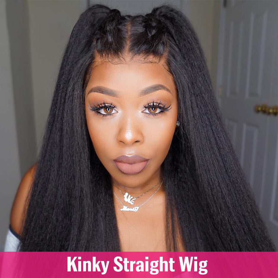 Kinky Straight 13x4 Yaki Lace Front Human Hair Wigs|Pre Plucked With Baby Hair