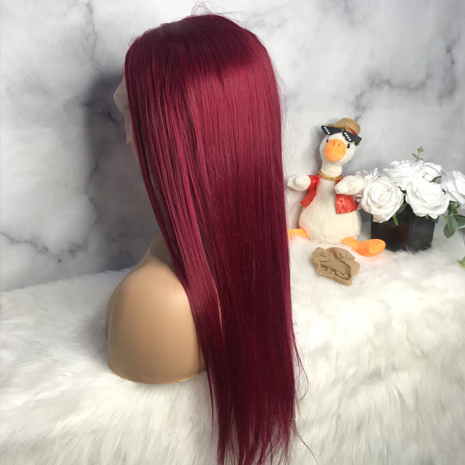 99J Burgundy Straight HD Transparent Human Hair Lace Front Wig For Women
