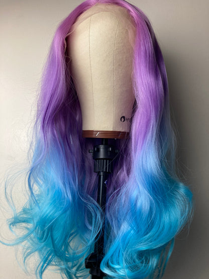 Ombre Purple Blue Natural Wave Lace front Wig