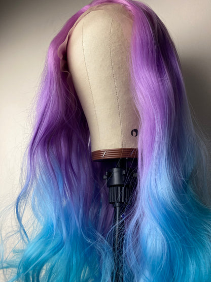 Ombre Purple Blue Natural Wave Lace front Wig