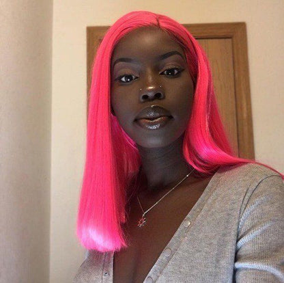 Hot Pink Straight Lace Front Wigs