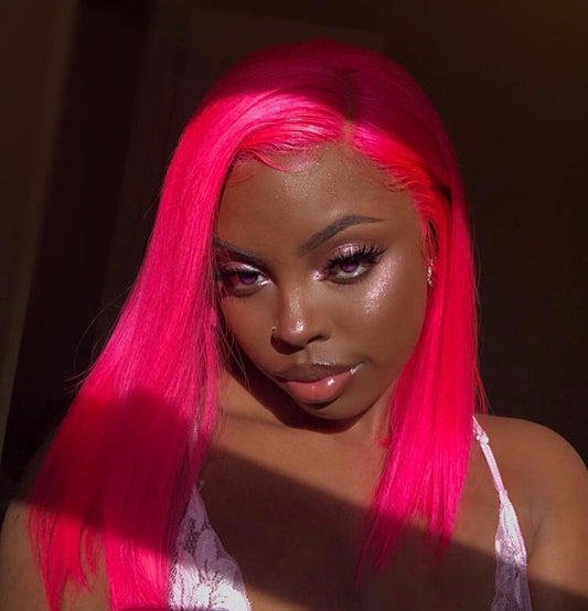 Hot Pink Straight Lace Front Wigs