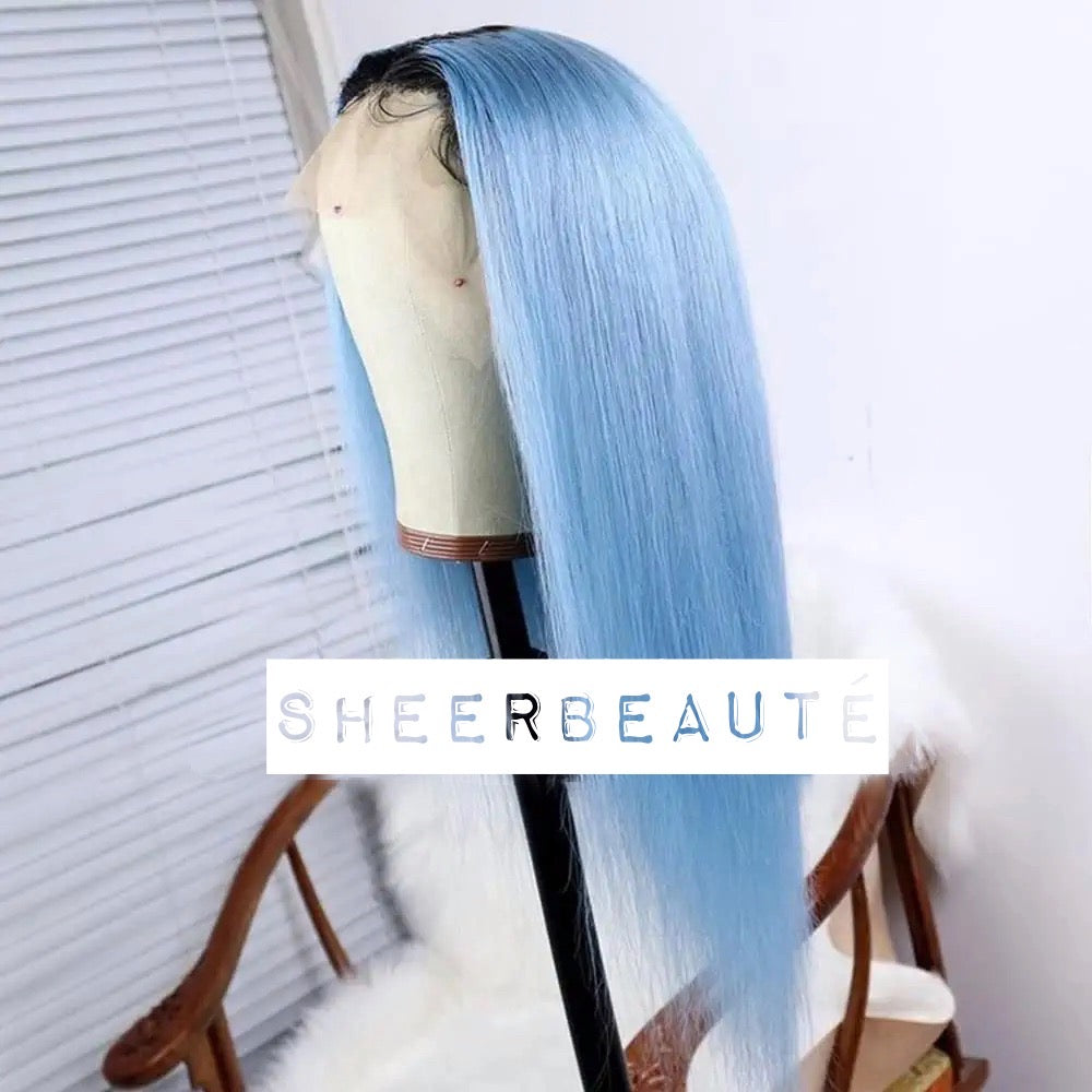 Black Blue Lace Front Wigs Long Straight Hair 24 Inch Wigs for Fashion Women Synthetic Lace Front Wigs with Natural Hairline