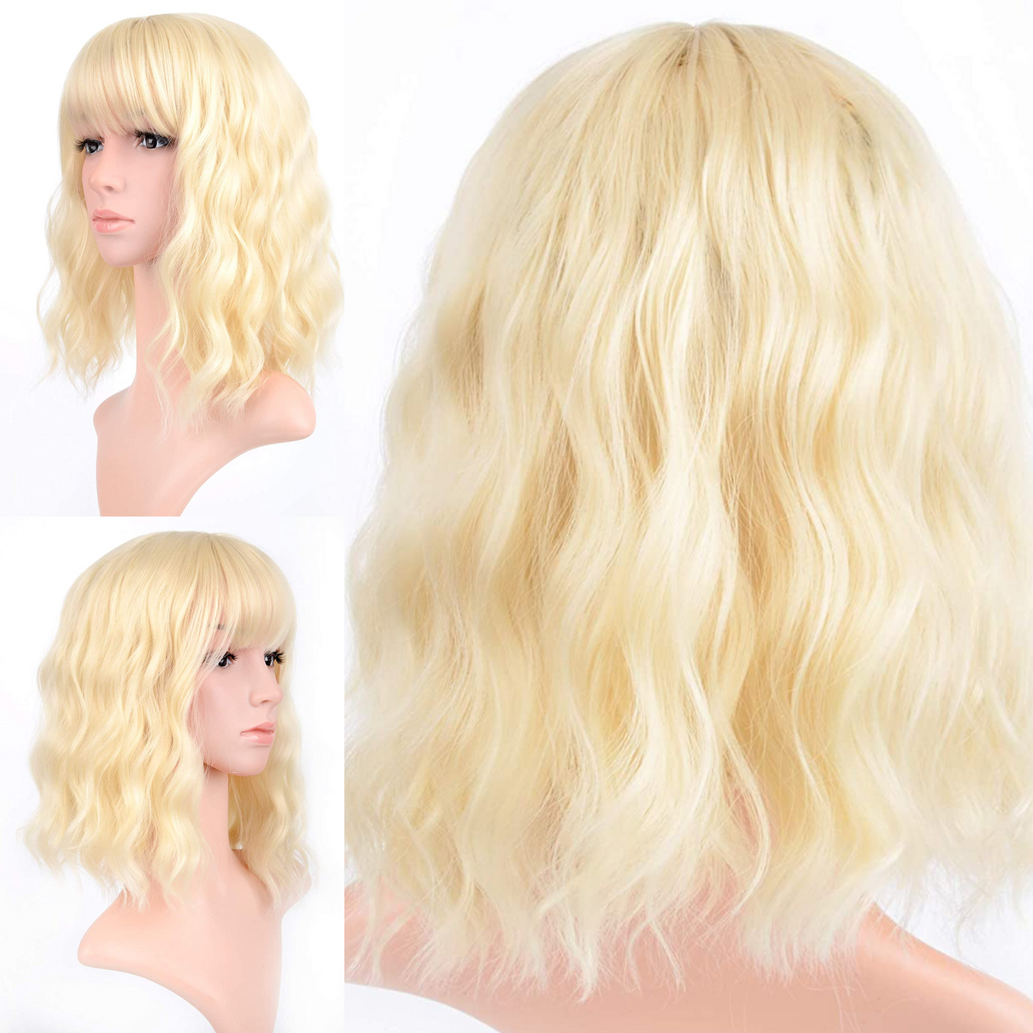 12inch Short Bob Wigs With Air Bangs (Ombre Blonde)