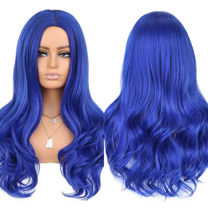 Dark Blue Curly Middle Part Full Hair Wigs