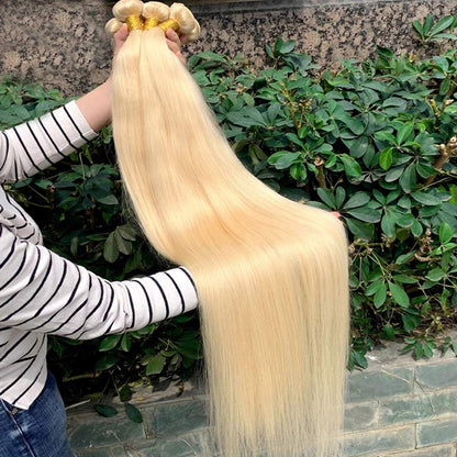 613-blonde-straight-bundles,613 Bundles Human Hair Color Blonde Straight Human Hair Bundles 8A Grade Unprocessed Brazilian Virgin Hair 3 Bundles 20 20 20 Inch Color 613 Straight Bundles