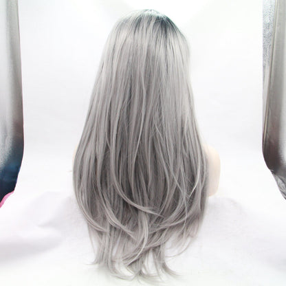 Black Root Ombre Grey Lace Front Wig For Women