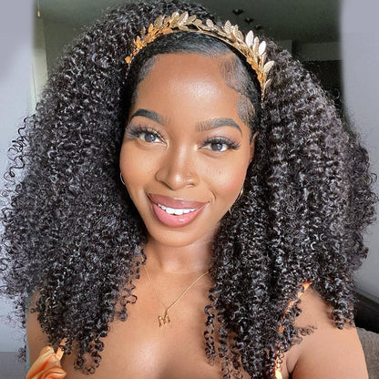 Afro Kinky Curly Bob Headband Human Hair Wig