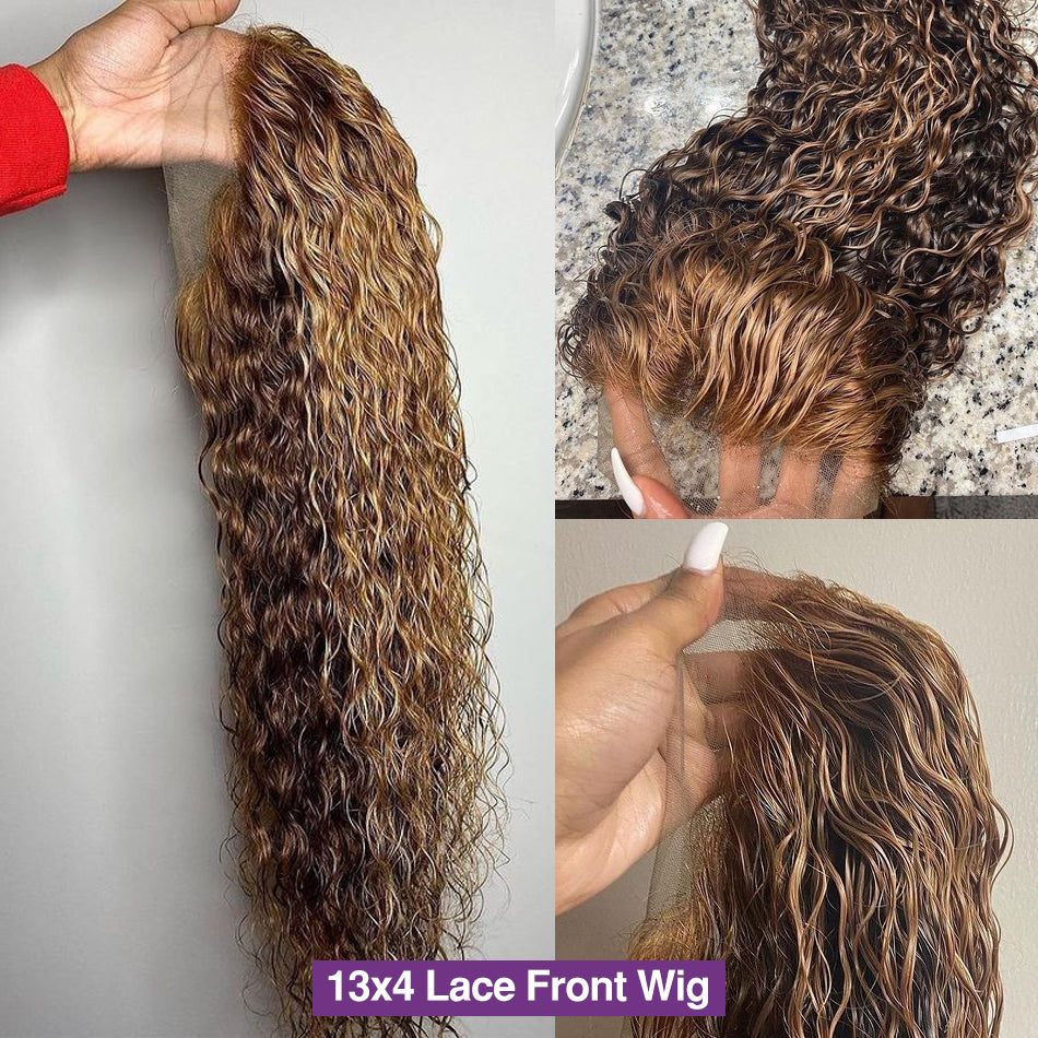 4/27 Colored 13x4 Deep Wave  Highlight Ombre Lace Frontal Human Hair Wig