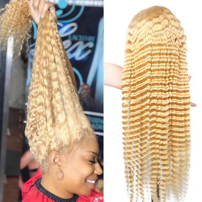 613 Blonde Brazilian Deep Wave Pre Plucked Lace Frontal Human Hair