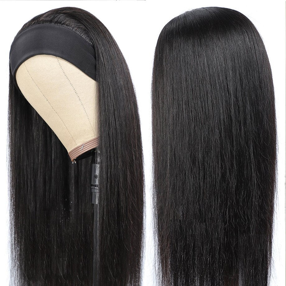 Straight Glueless Headband Human Hair Brazilian Wigs For Black Women