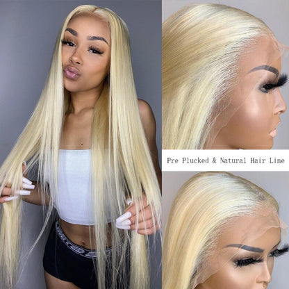 34Inch Long T Part 613 HD Blonde Bone Straight Lace Front Human Hair Wig