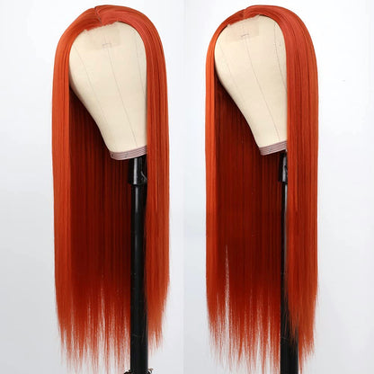 Dark Orange Middle Part with Natural Hairline