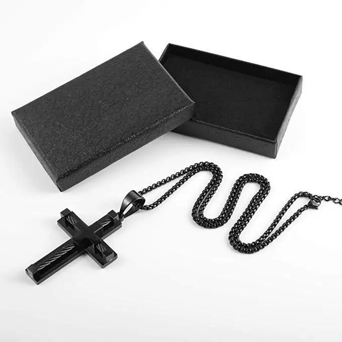 Cable Black Stainless Steel Cross Chain-Men's