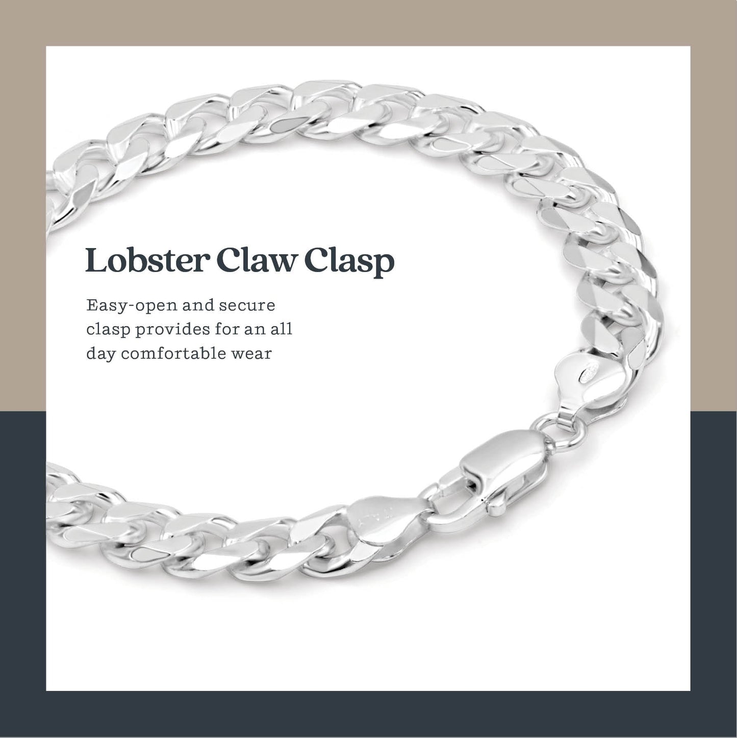 Fine Men's 925 Sterling Silver Jewelry-8MM Cuban Curb Link Anklet Bracel
