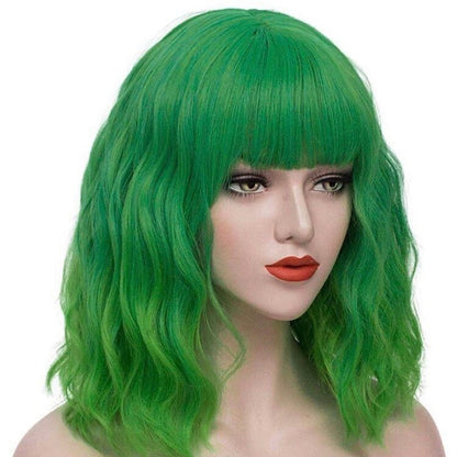 Green -Short Bob Curly Wavy Hair Wigs for Women|DragQueen Hair Styles