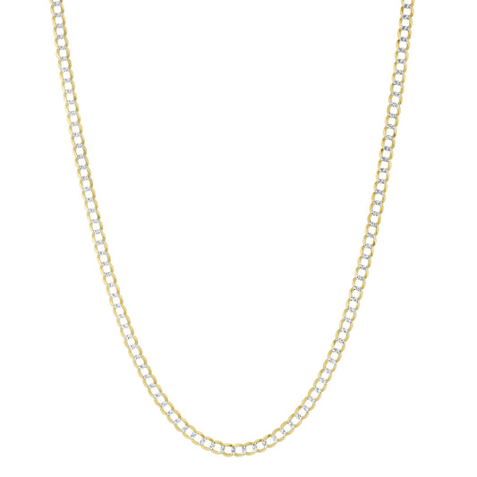 14K Yellow Gold 3MM Solid Cuban Curb Link Two-Tone Pave Chain