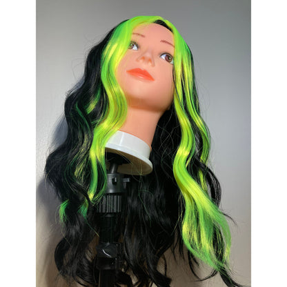 Bob Black and Neon Green Curly Wavy Wig