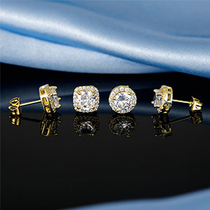 18K Gold Plated Diamond Halo Stud Earrings