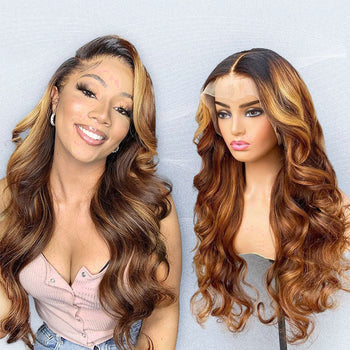 28inch Long Honey Blonde Body Wave Human Hair Lace Front Wigs