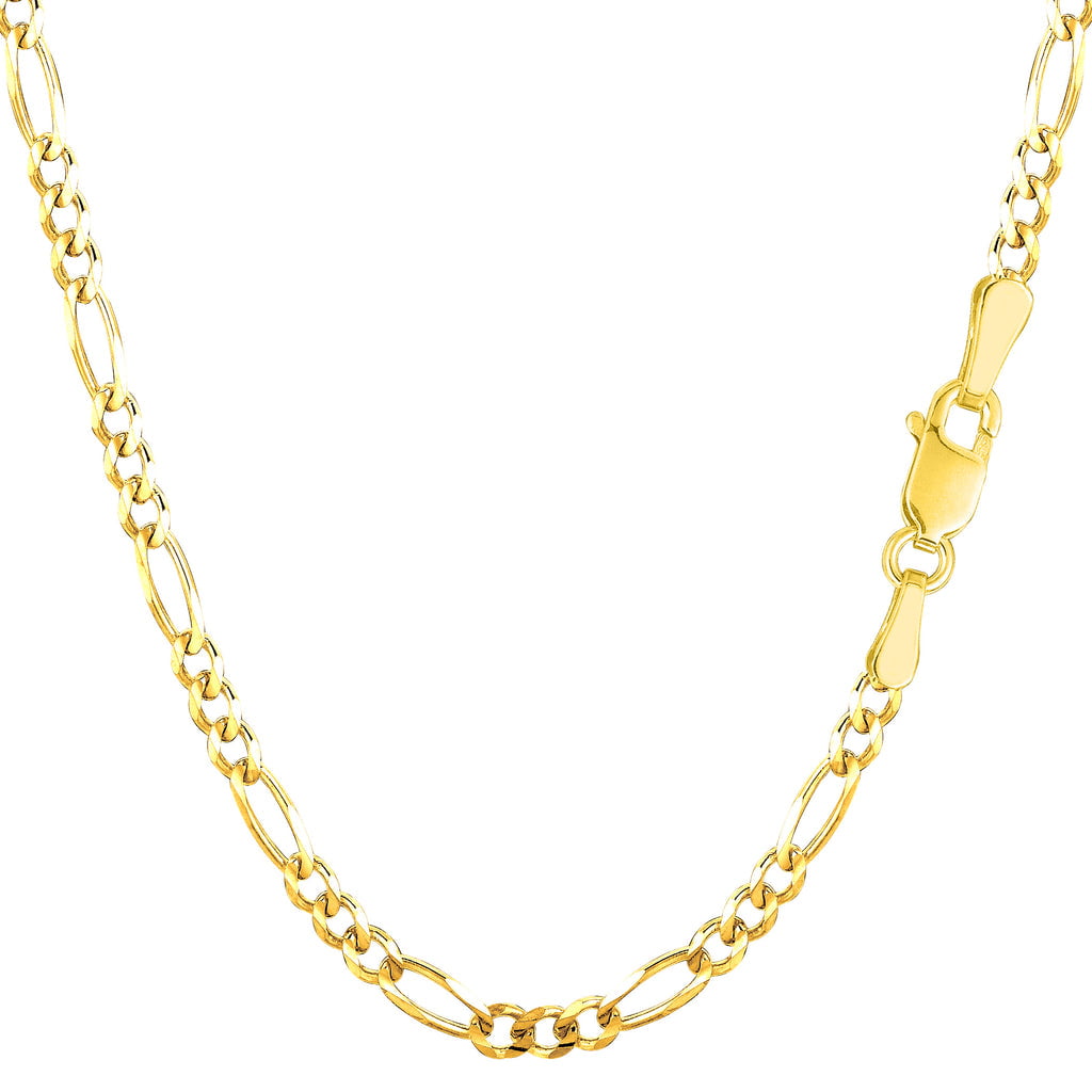 14K Solid Yellow Gold Men Fine Jewelry -3MM  Figaro Link Chain