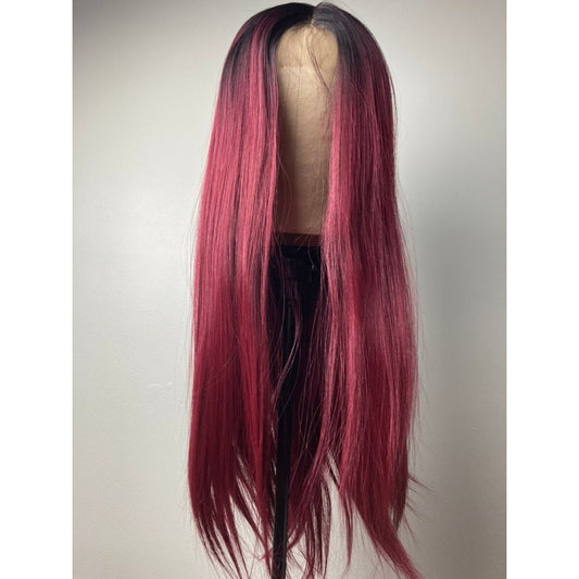 Straight Long Black-Red Lace Front Wig