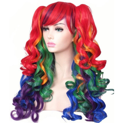 Long Curly Rainbow Wig-With 2 Ponytails