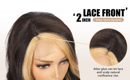 Black Blonde Highlight With Blonde Curly Side Part Wigs