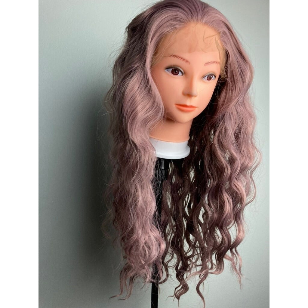 Curly Ash Pink Wig,Dark Pink Wig,Ash Pink Lace Wig,Pastel Pink Wig,Lace Front Pink Wig,Long Lace Front Wig For Women,Drag Wigs,Cosplay Wig