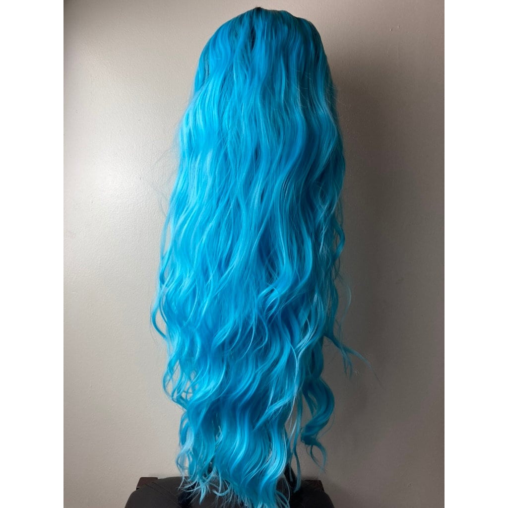 likingsblue hair with black tips blue hair with black roots Ombre Blue Black Roots Wigs |Lace Front Wig|Blue Hair With Black|Wigs For Women|Performer Hair Wig |DragQueen WigColor may differ due to lighting effect !