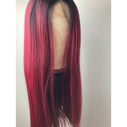 Straight Long Black-Red Lace Front Wig