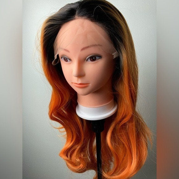 Black Roots Orange Lace Front Wigs