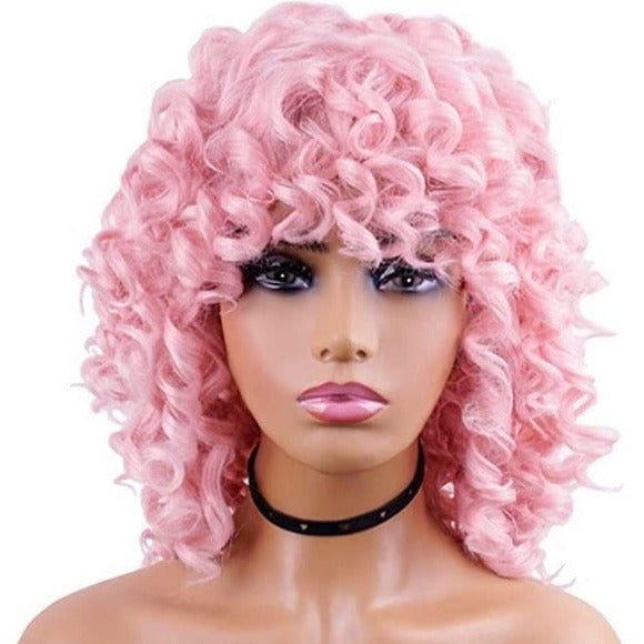 Short Bob Curly FULL Wigs PINK