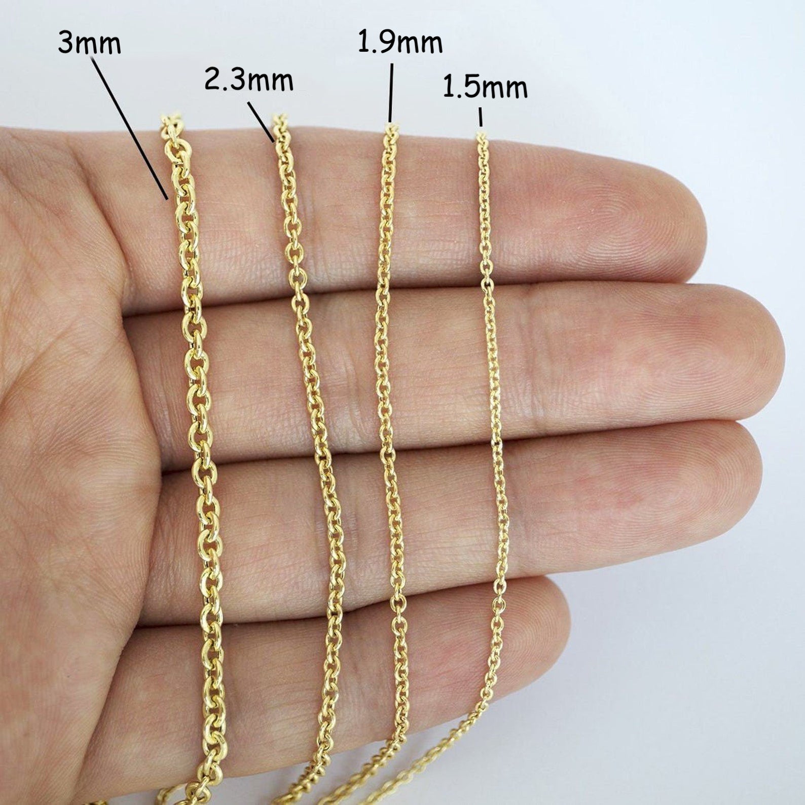 Gold Forsantina Cable Link Necklace|1.5MM-3MM 14K Gold Fine Jewelry Men Women1.5MM-3MM 14K Gold Fine Jewelry Men Women