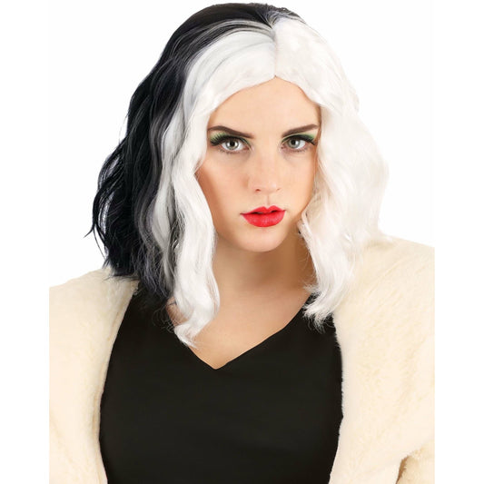 Crueler Split Dye Black White Short Bob Wigs | DragQueen Women