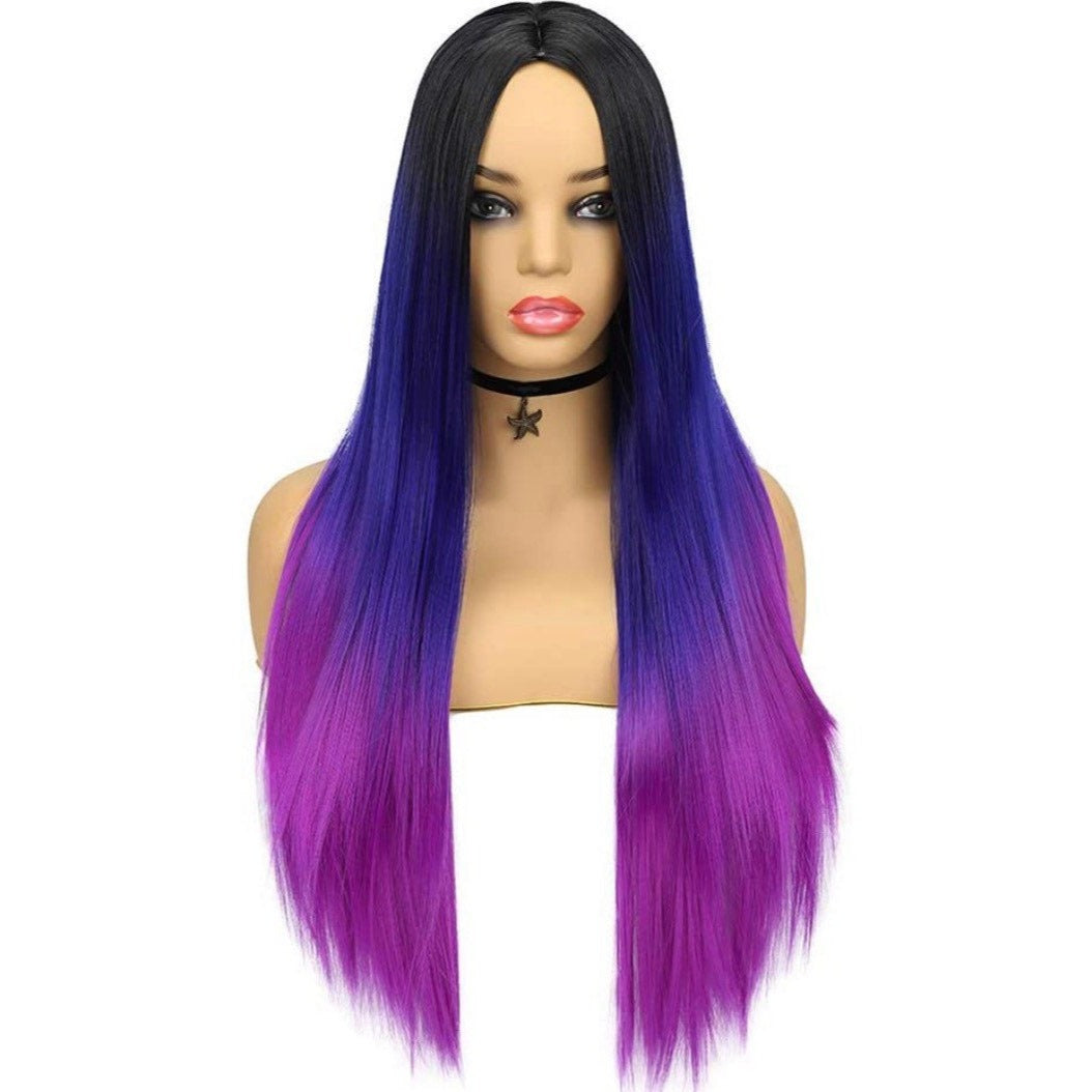 Long Straight Black-Blue-Purple Wigs
