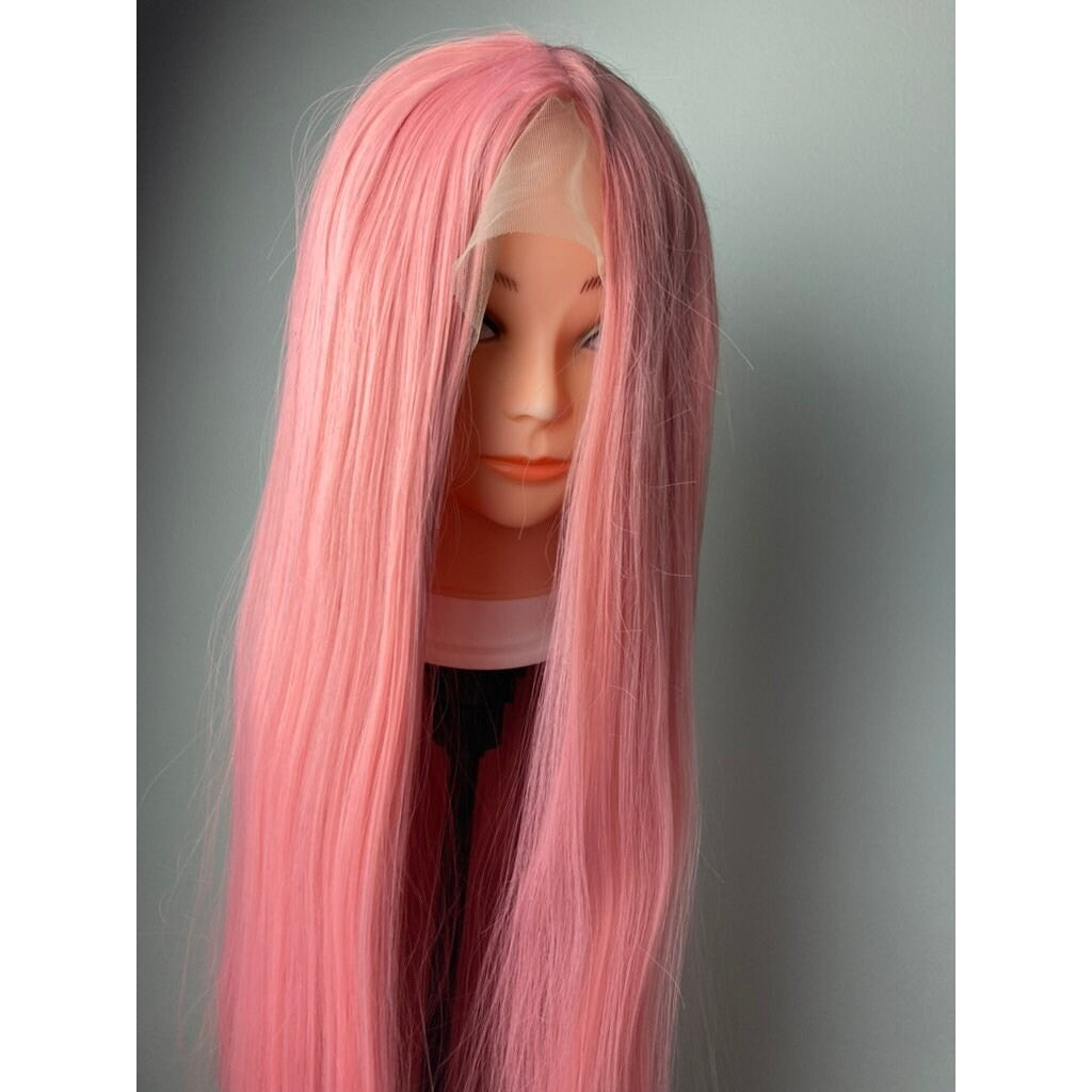 Pink Wig,Natural Straight Lace Wig,Lace Front Wig,Middle Part Pink Wig,Long Baby Pink Wig,Pink Lace Front Wig,Cosplay Wigs For Women Drag