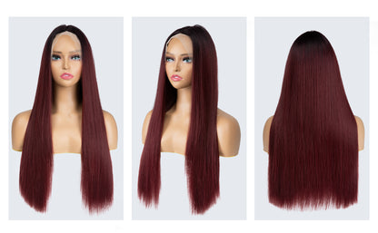 Ombre Red Wig -Black Roots Wine Red Lace Front Wig