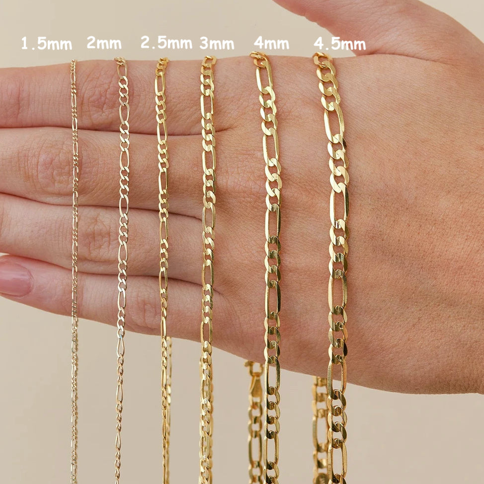 14K Yellow Gold Men Women's 5MM Tricolor Solid Figaro Chain & Bracelet -  Jawa Jewelers