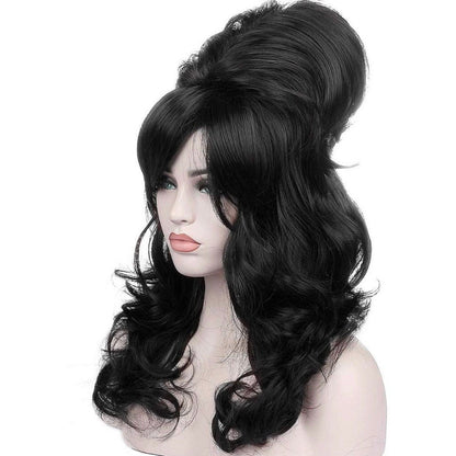60’s Black Long Curly Wavy Beehive Wigs DragQueen-Women