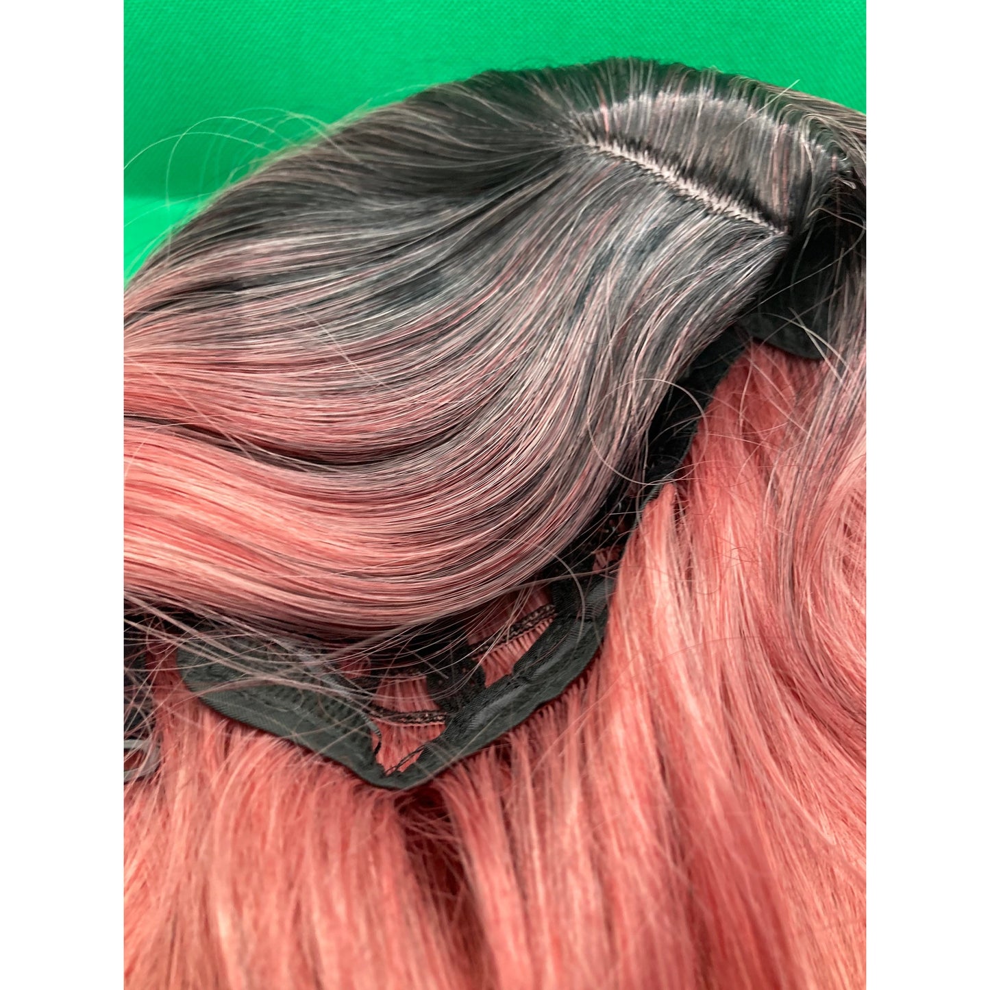 Black Root Pink Long Curly Wig