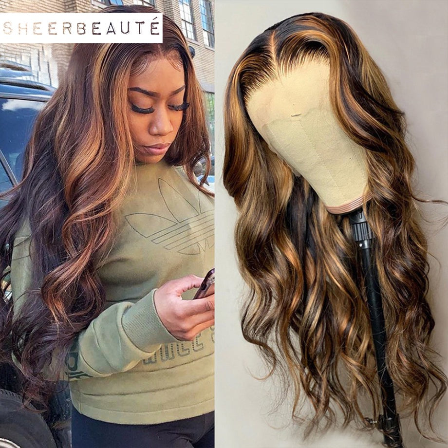 40inch Deep Part Ombre Highlight Human Hair Lace Front Wig