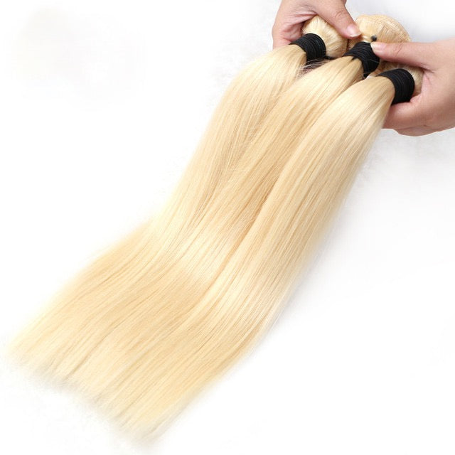 613 Blonde 1/3/4 Brazilian Hair Bundle Straight Weave Remy Human Hair